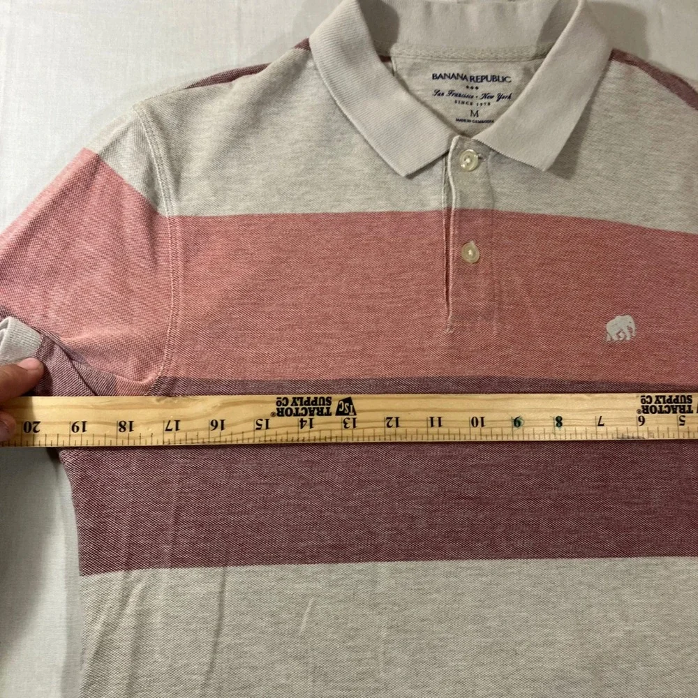 Banana Republic Mens Medium Pink Striped Cotton Polo Shirt Elephant Logo M
